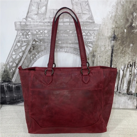 ❤️💜🩷Frye Melissa Zip Tote Bag Distressed Leather -Sangria- MSRP $398 - Picture 3 of 16